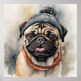 Poster Pug adorável vestindo beanie fofa