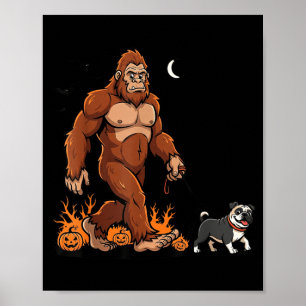 Poster Pug andando Bigfoot Halloween Cachorro Sasquatch E
