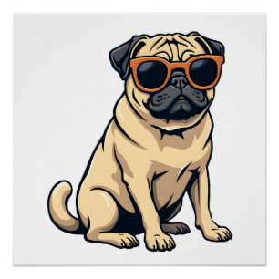 Pôster Pug Antigo Fazendo Dab com Óculos de Sol Cachorro