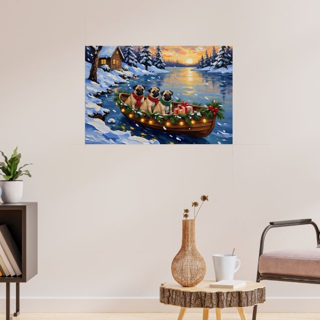 Poster Pug Christmas Boat Holiday (Sala de Estar 3)