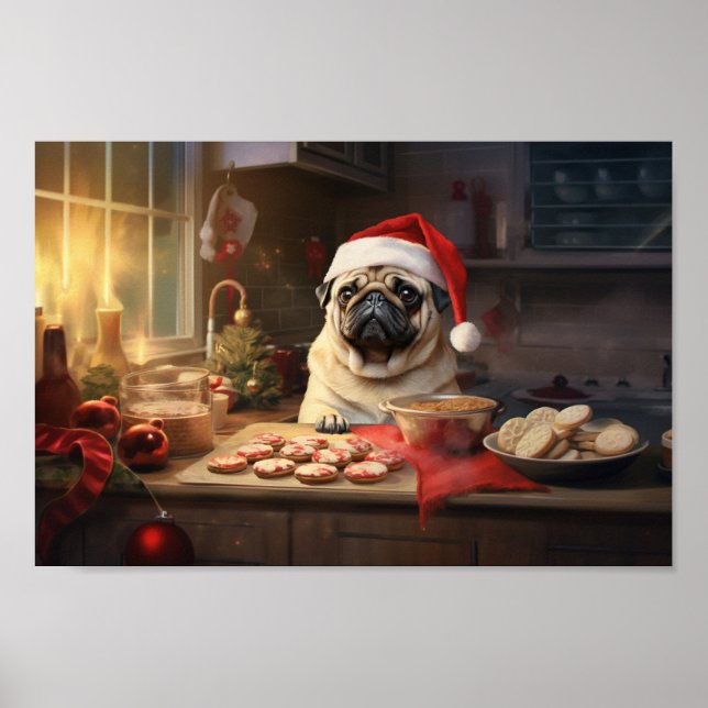 Poster Pug Christmas Cookies Festivo Foliday (Frente)