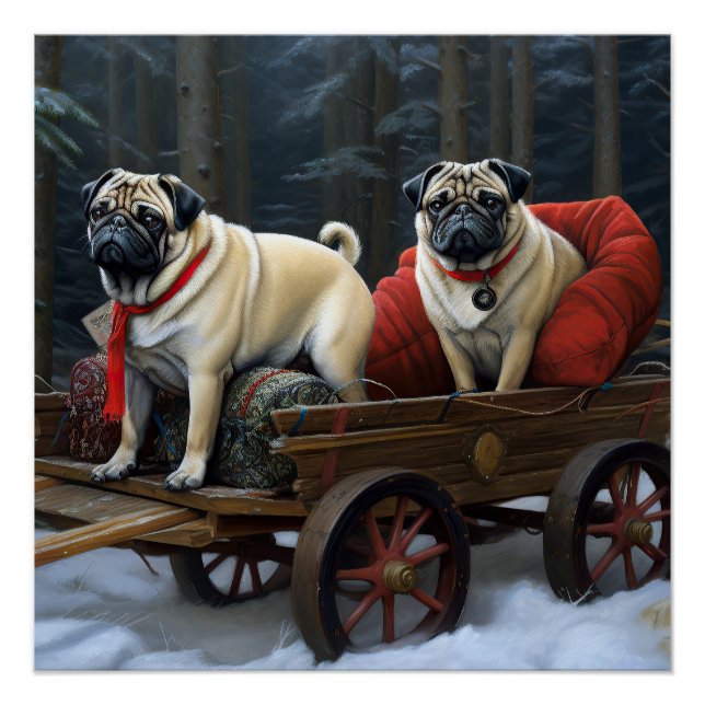Pôster Pug Christmas Fesason Season (Frente)