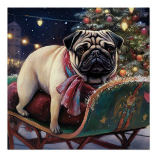 Pôster Pug Christmas Fesason Season