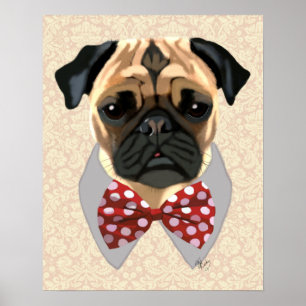 Poster Pug com Arco vermelho e branco