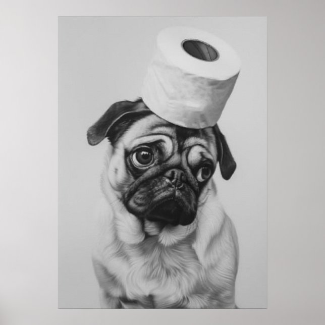 Poster Pug com chapéu de papel higiênico (Frente)