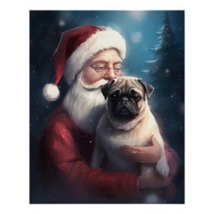 Pôster Pug Com Papai Noel Natal Festivo
