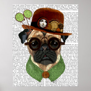 Poster Pug com Steampunk Bowler Hat