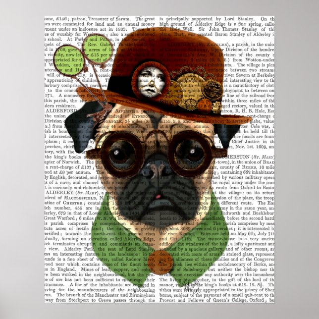 Poster Pug com Steampunk Bowler Hat (Frente)