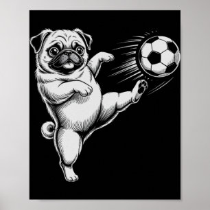 Poster Pug de Futebol Divertido Pai Cachorro Clube de Jog