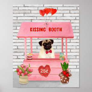 Poster Pug Dia de os namorados Cachorro Beijando Booth