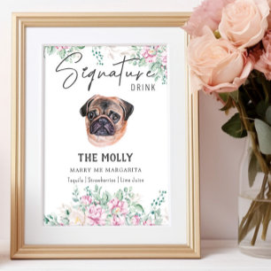 Poster Pug Dog Signature Drag Sinal