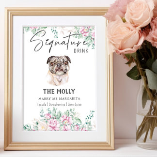 Poster Pug Dog Signature Drag Sinal