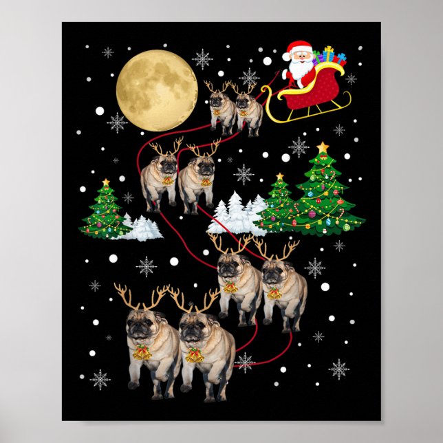 Poster Pug Dogs Tree Christmas Sweater Xmas Pet Animal Do (Frente)