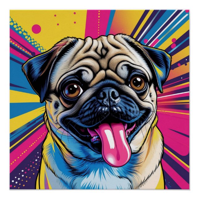 Pôster Pug em Pop Art 01 (Frente)