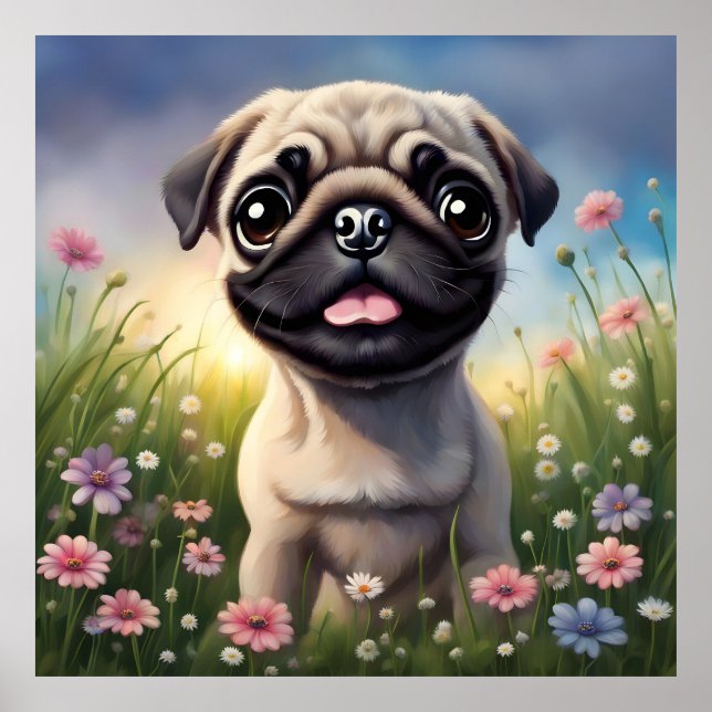 Poster Pug Flowers (Frente)