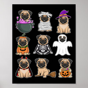 Poster Pug Halloween Figurume Spooky Fantasma Pumpkin Pug