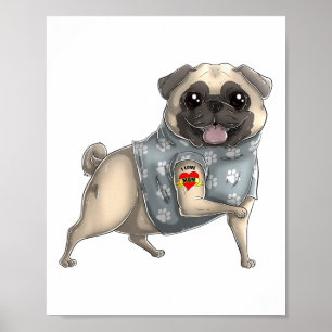 Poster Pug I Love Mamãe Tatuagem Camiseta de cão Dia de a