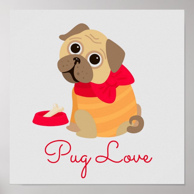Poster Pug Love adorável cachorrinho (Frente)