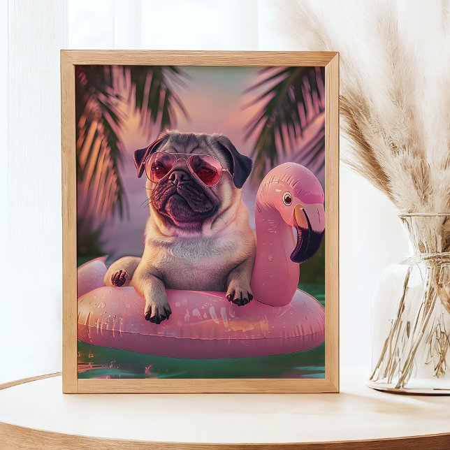 Poster Pug Natação Cocktail Retrato de Verão (Criador carregado)