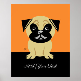 Poster Pug Personalizado Em Fundo Laranja