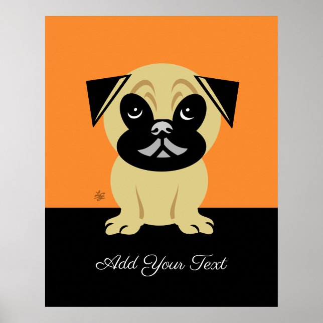 Poster Pug Personalizado Em Fundo Laranja (Frente)