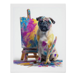 Pôster Pug Pintor � Cão de Arte Abstrata