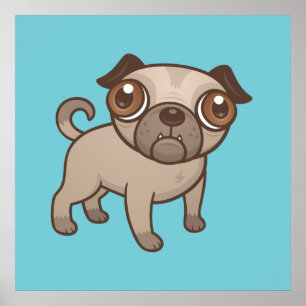 Poster Pug Puppy Cartoon