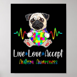 Poster Pug Quebra-cabeça Piece Live Love Aceitar Consciên
