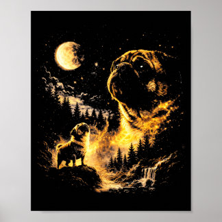 Poster Pug uivando para a lua vintage 90s cachorro engraç