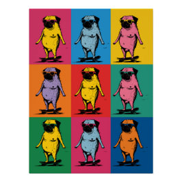 Pôster Pugs Engraçados em Skateboards Grade de Arte Pop