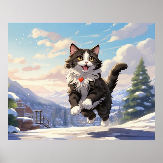Poster *~* Pulando Gatinho de neve 5:4 Kitten Cat AP68 Tu (Frente)