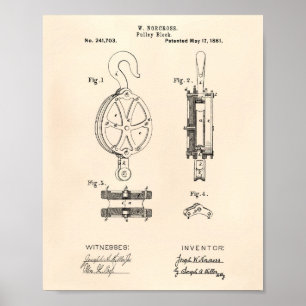 Poster Pulley Block 1881 Patent Art Old Peper