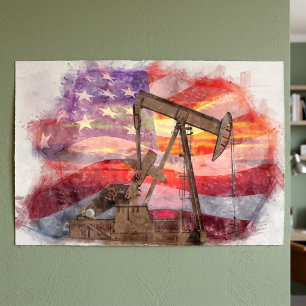 Poster Pumpjack silhueta pastel desenho americano Bandeir