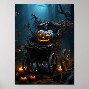 Poster Pumpkin Assustador Do Halloween No Eixo Das Rodas