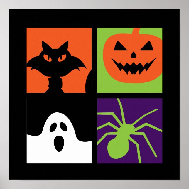 Poster Pumpkin Black Cat Spider Ghost Halloween Pop Art P (Frente)
