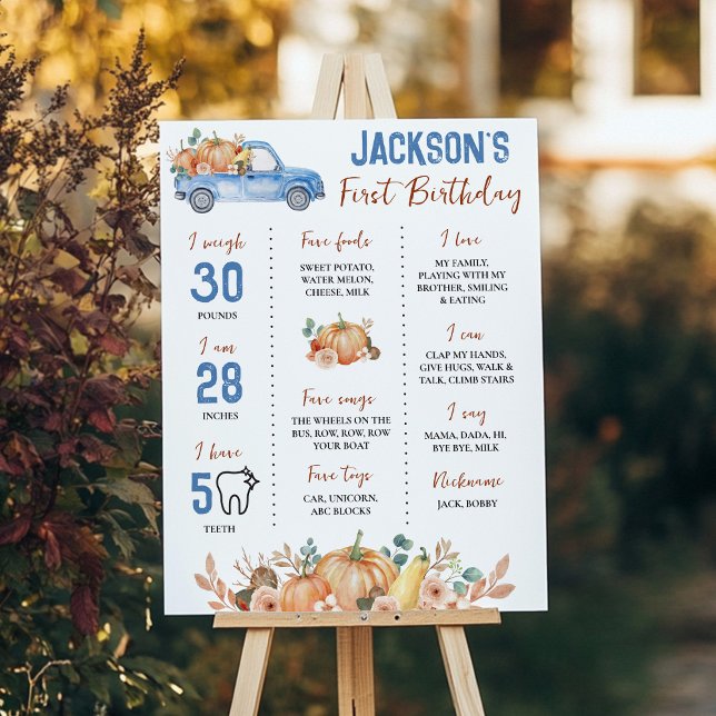 Poster Pumpkin Blue Truck primeiro aniversario Sinal de M (Criador carregado)