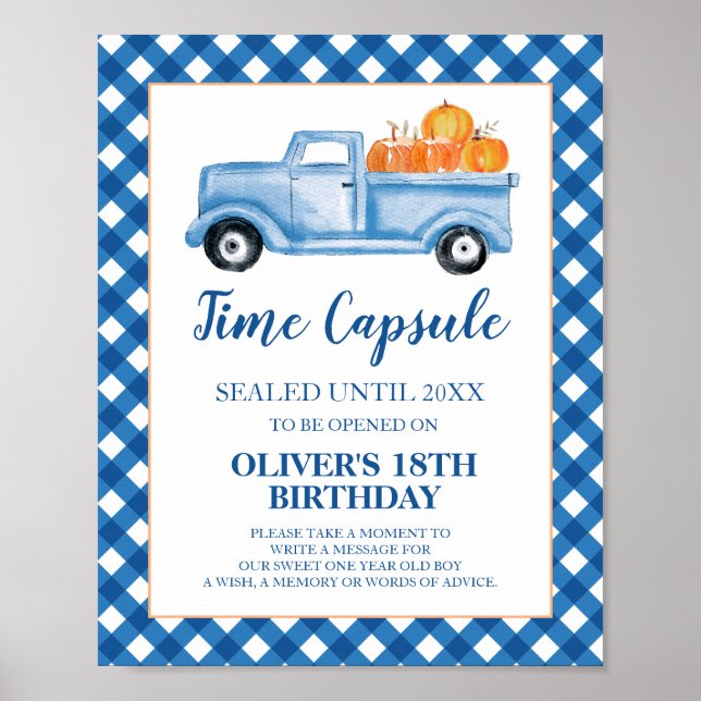 Poster Pumpkin Blue Truck primeiro aniversario Tempo Cáps (Frente)