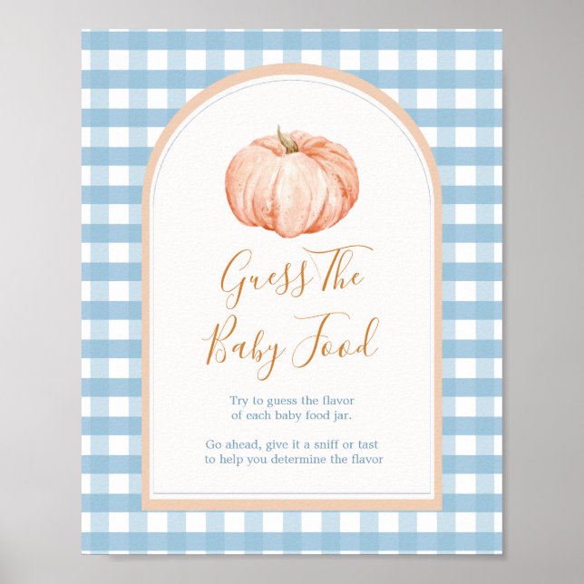 Poster Pumpkin Boho Blue Gingham Adivinha A Comida Do Beb (Frente)
