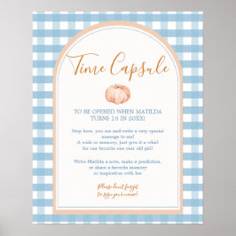 Poster Pumpkin Boho Blue Gingham Aniversário Hora Cápsula