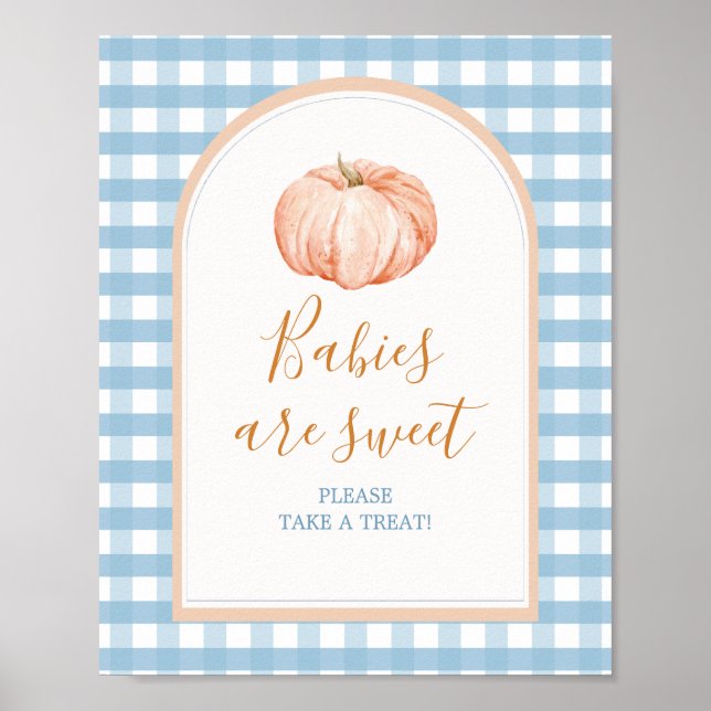Poster Pumpkin Boho Blue Gingham Babies são sinais doces (Frente)