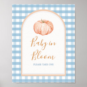 Poster Pumpkin Boho Blue Gingham Baby in Bloom Sign