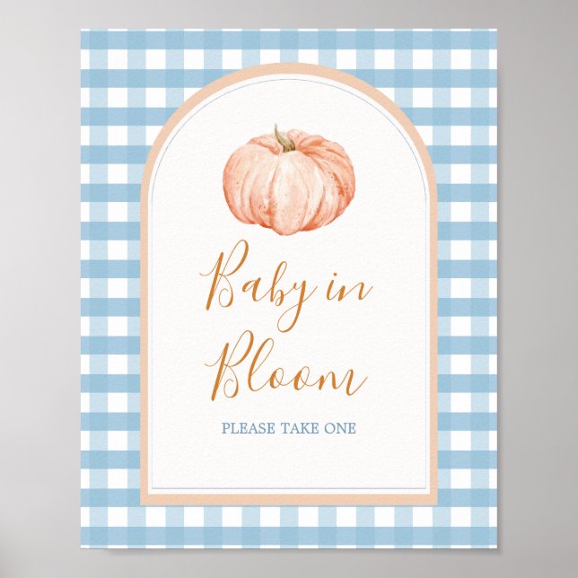 Poster Pumpkin Boho Blue Gingham Baby in Bloom Sign (Frente)