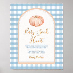 Poster Pumpkin Boho Blue Gingham Baby Sock Hunt