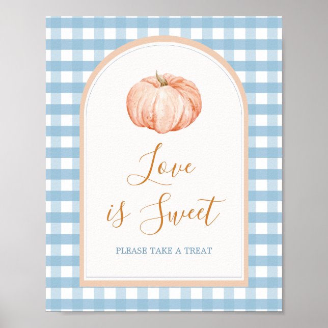 Poster Pumpkin Boho Blue Gingham Love is Sweet Sign (Frente)
