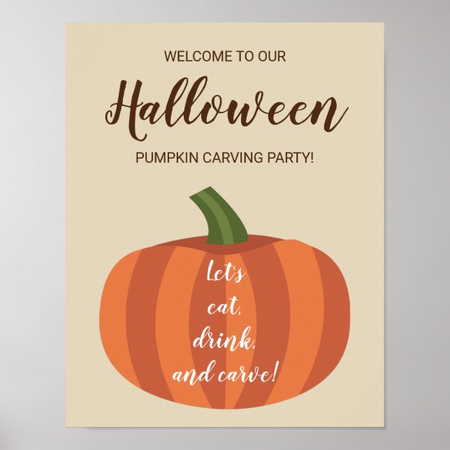 Poster Pumpkin bonitinho bem-vindo ao Halloween Carving P (Frente)