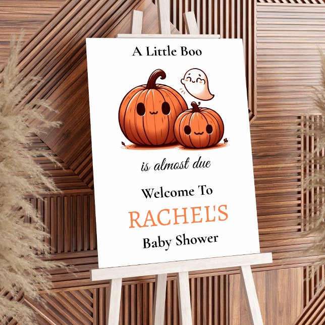 Poster Pumpkin bonito e sinal de boas-vindas do Chá de fr (A Little Boo Baby Shower Welcome Sign | Cute Pumpkin and Ghost Theme)