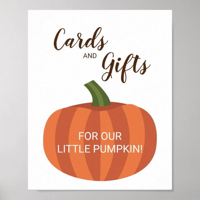 Poster Pumpkin Cards and Gifts Autumn Baby Shower Sign (Frente)