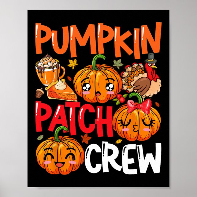 Poster Pumpkin Cute Patch Crew Ação de Graças Queda Turqu (Frente)