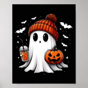Poster Pumpkin De Bebida Fantasma Bonita De Halloween