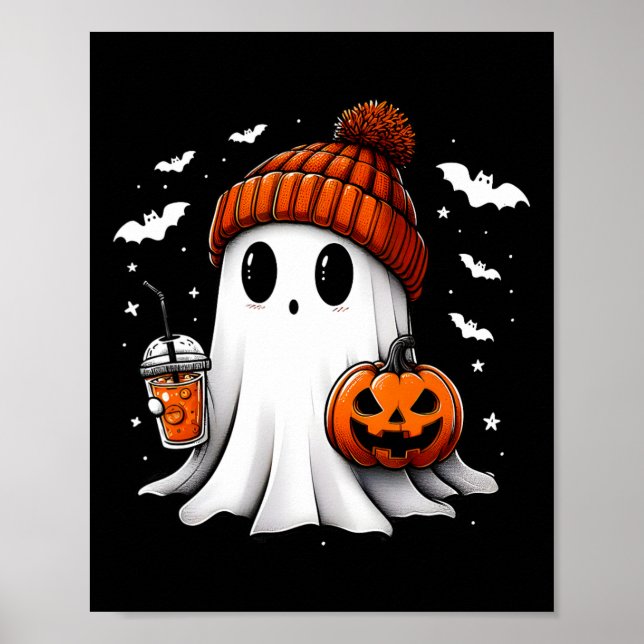 Poster Pumpkin De Bebida Fantasma Bonita De Halloween (Frente)